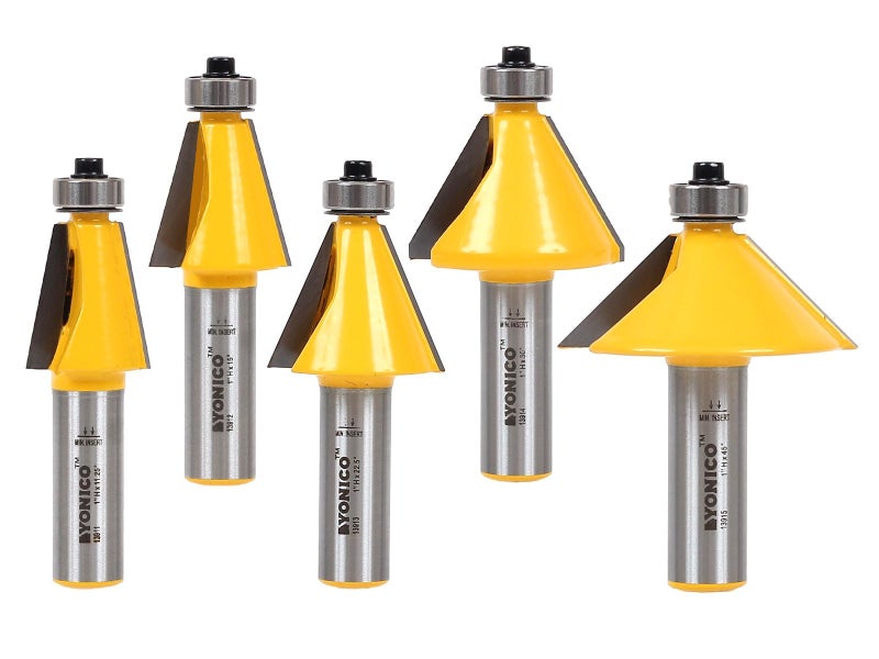 YONICO Chamfer Router Bits Bevel Edge Forming Set 5 Bit 1/2-Inch Shank 13508 - Image 1